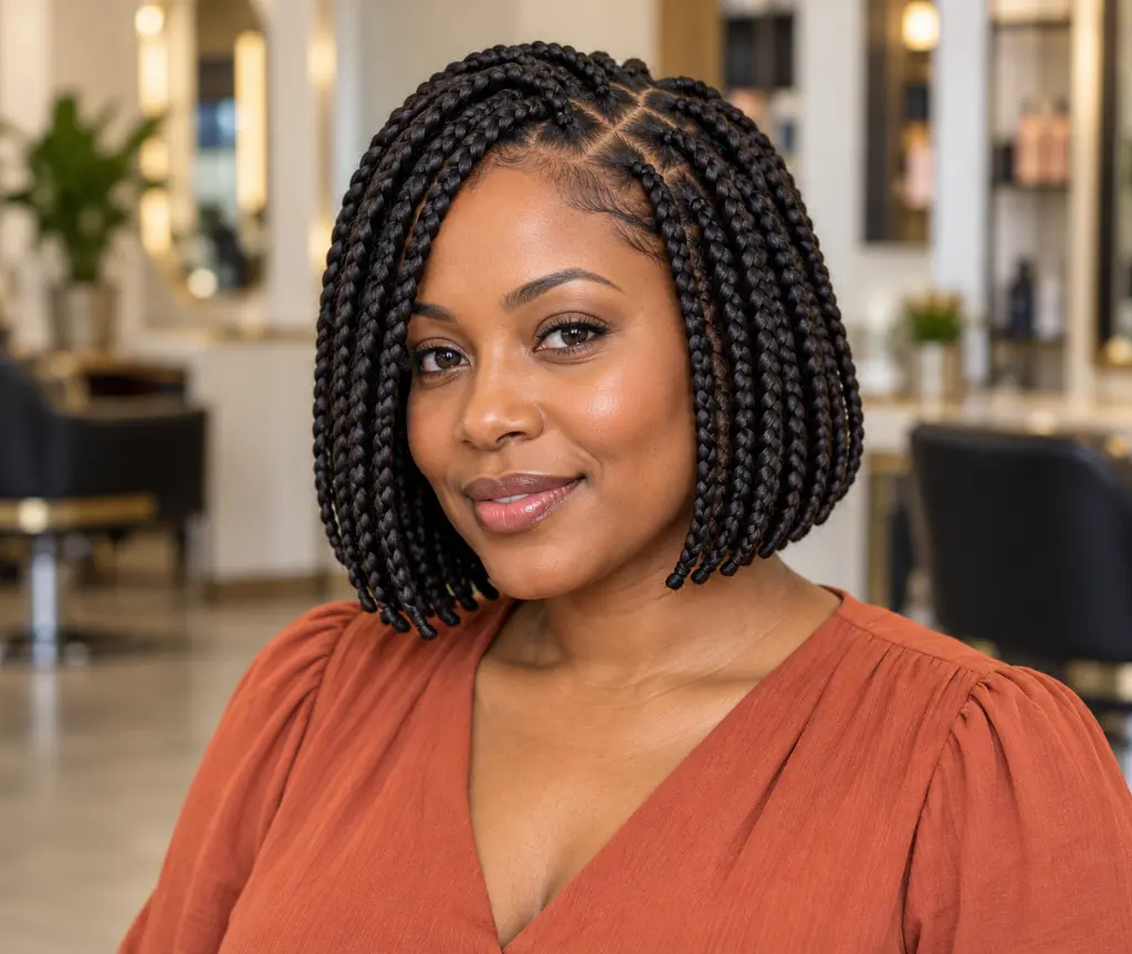 Chin-Length Box Braid Bob