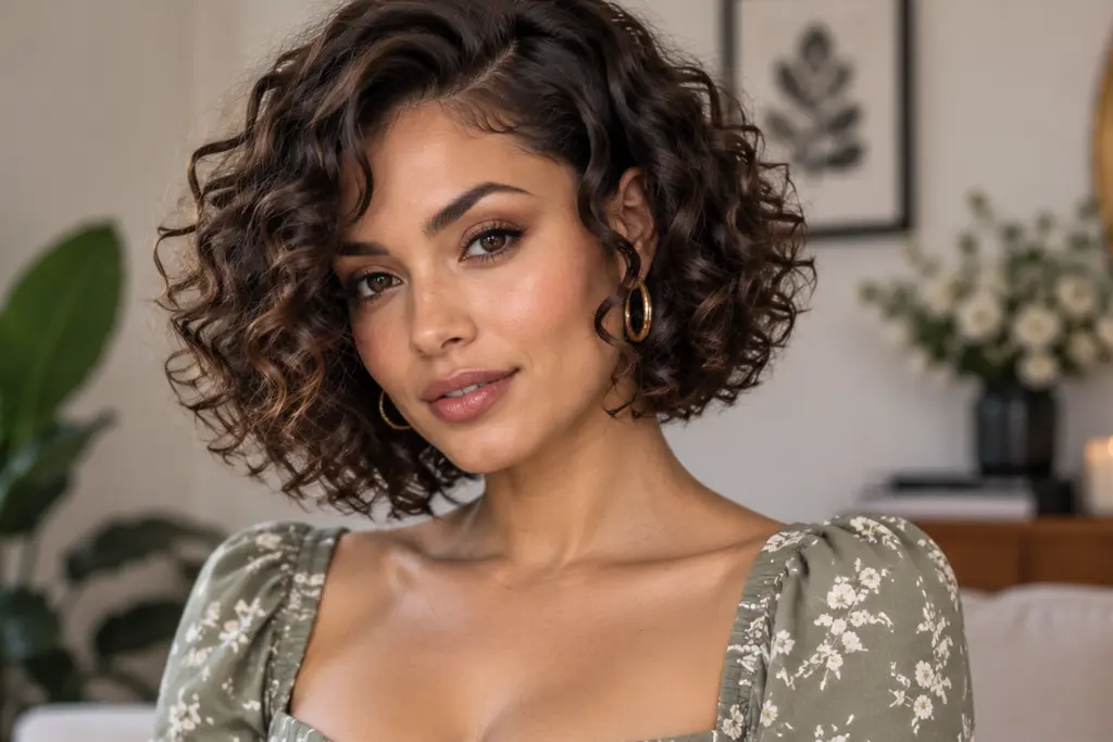 Chin-Length Curly Bob for Diamond Faces