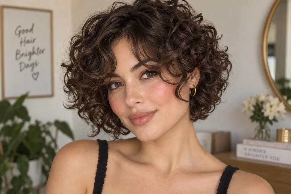 Curly Bob with Curtain Bangs for Heart Faces