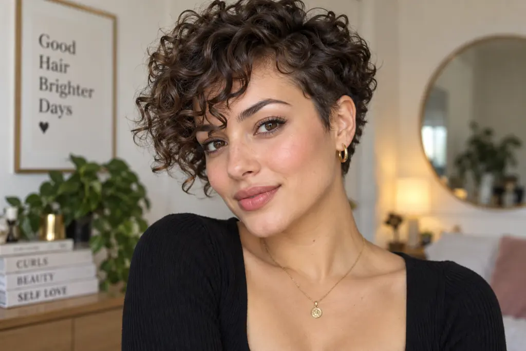 Curly Crop with Baby Bangs for Heart Faces