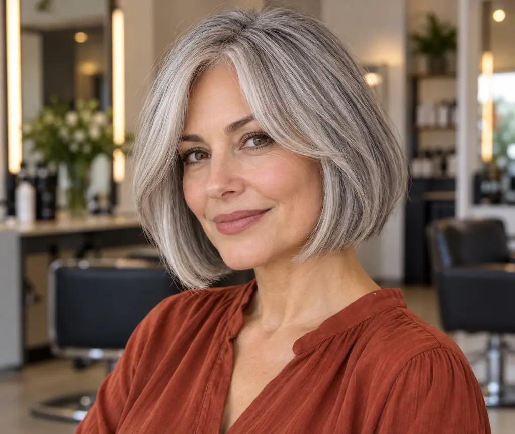Gray Bob with Curtain Bangs