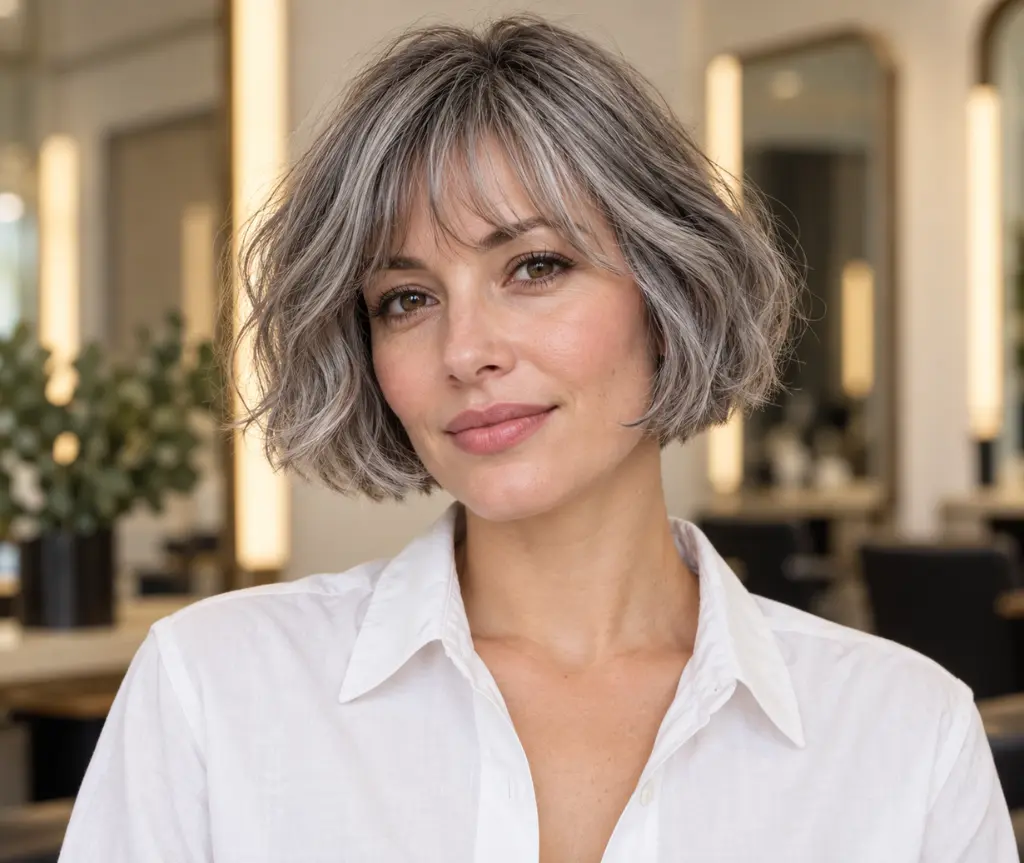 Gray French Bob with Wispy Bangs