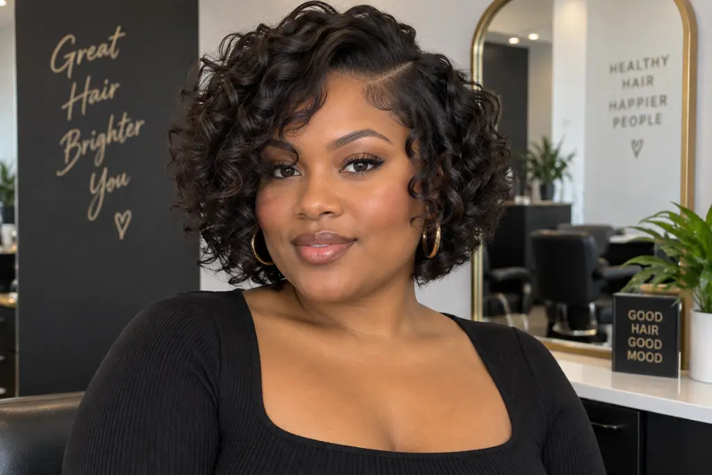 Layered Curly Bob for Square Faces