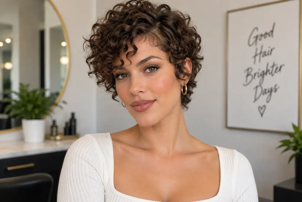 Layered Curly Pixie for Long Faces