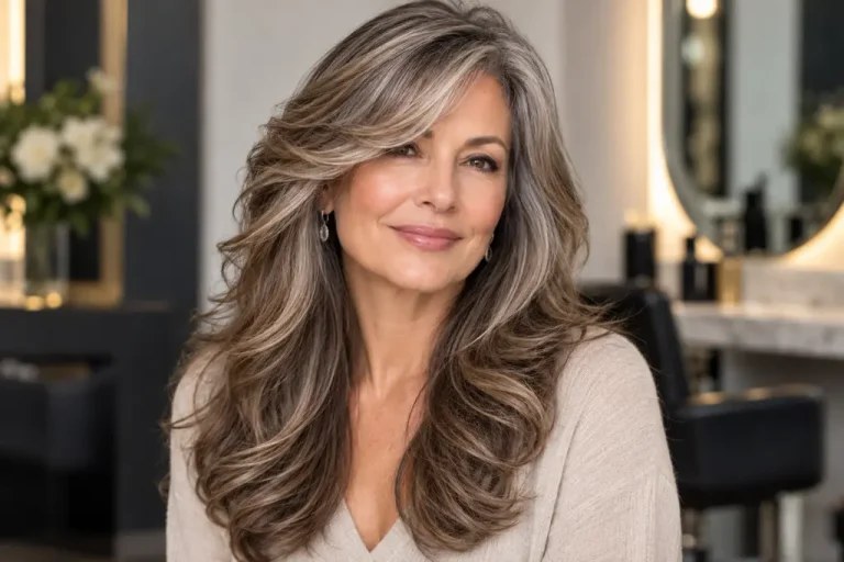 Long layered hair with side swept