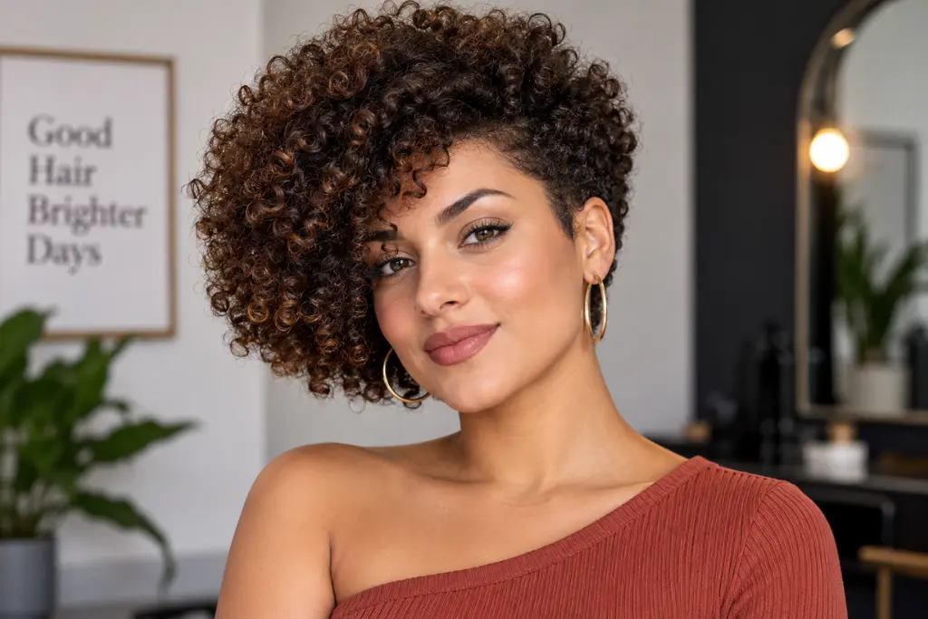 Short Afro with Deep Side Sweep