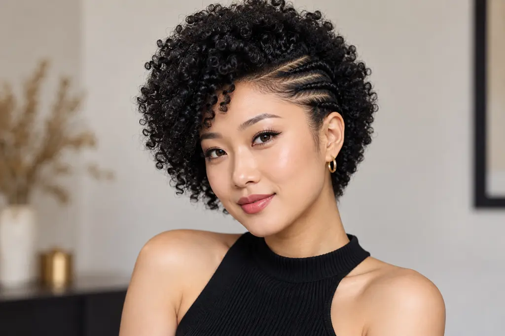 Short Afro with Flat-Twist Side Detail