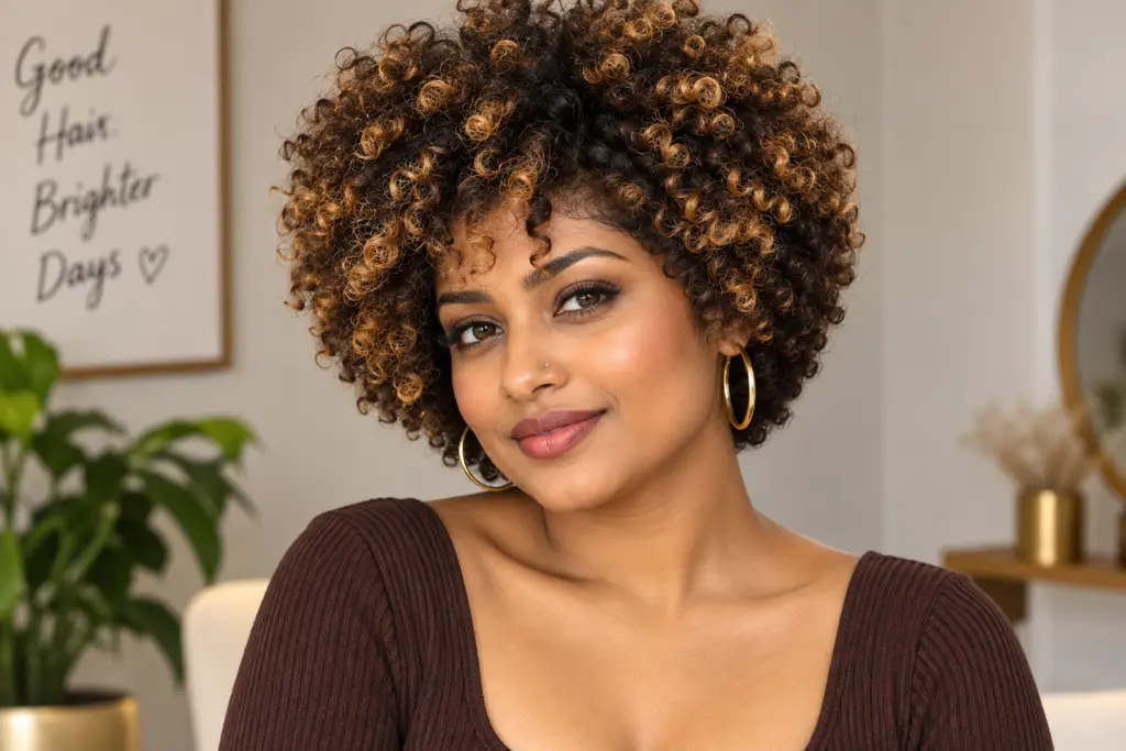 Short Afro with Highlights
