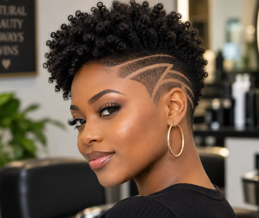 Short Afro with Shaved Design