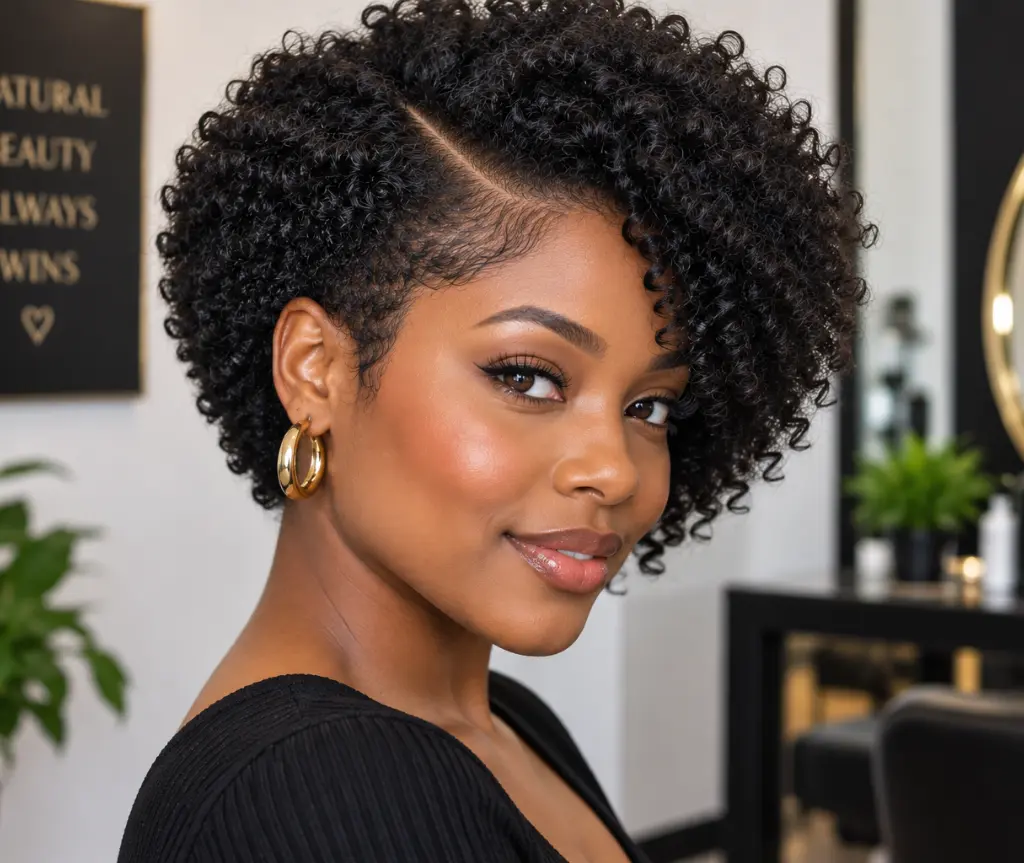 Short Afro with Side Part