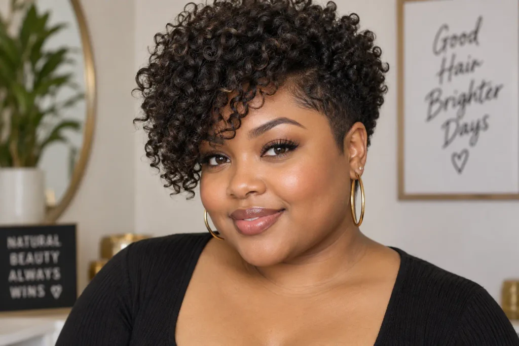 Short Curly Afro for Round Faces