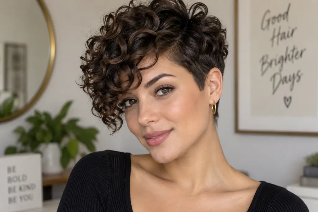 Short Curly Pixie Cut for Oval Faces