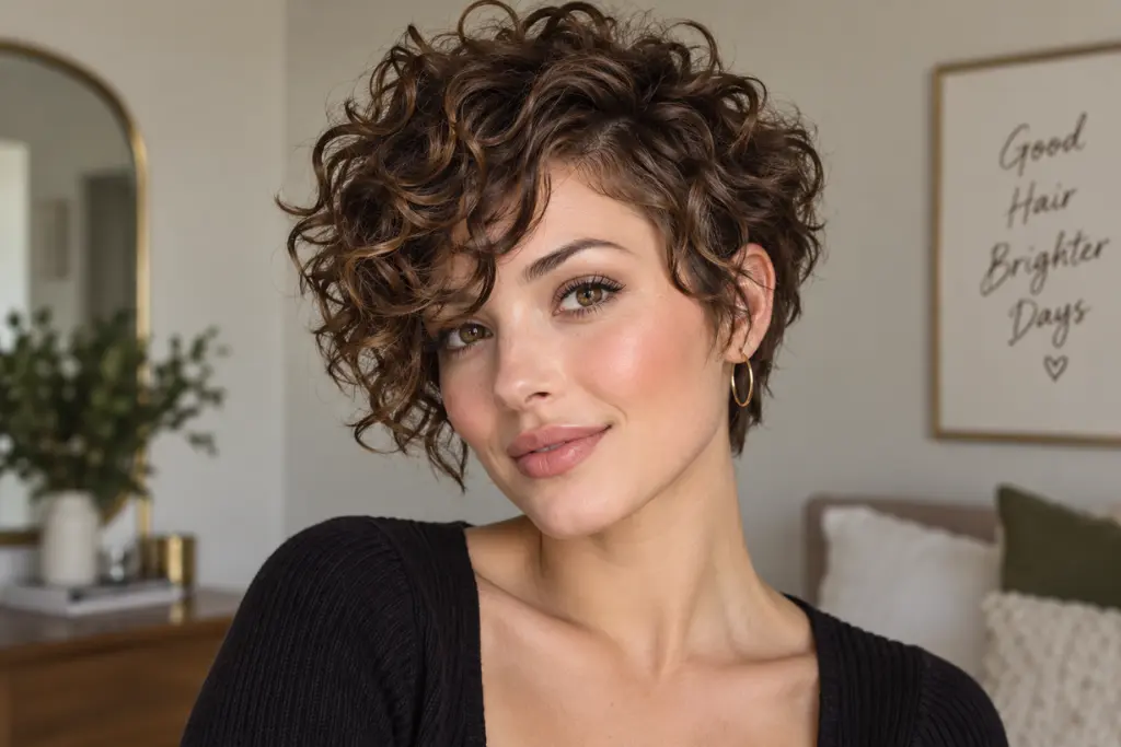 Short Curly Shag for Heart-Shaped Faces