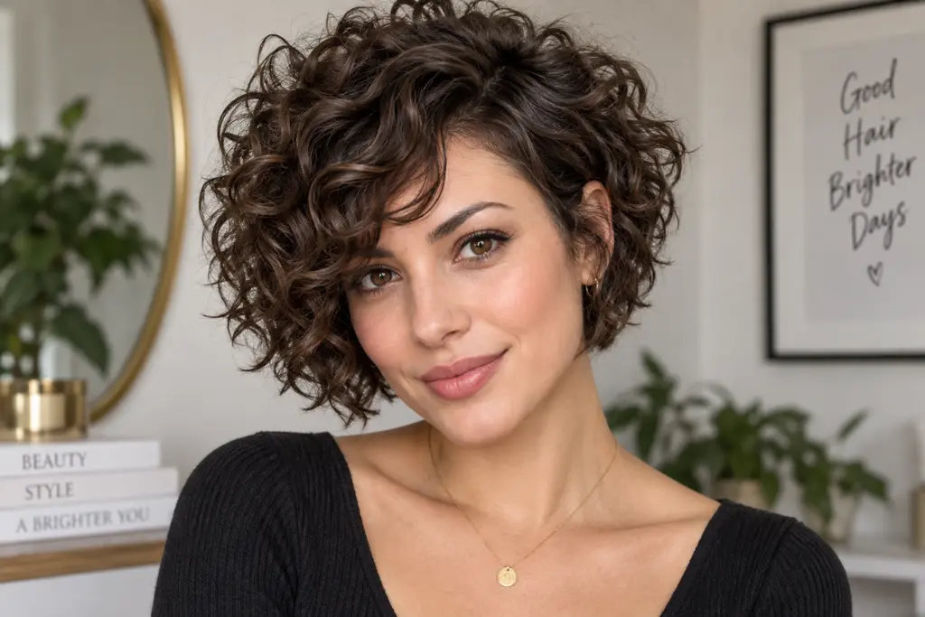 Short Curly Shaggy Bob for Oval Faces