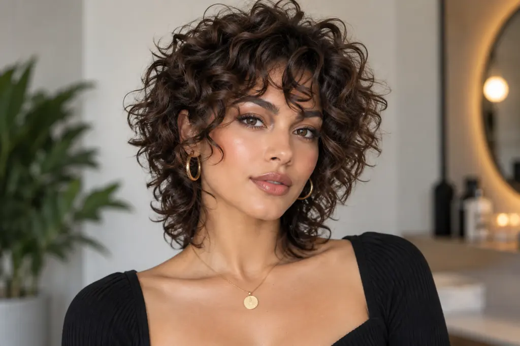 Short Curly Wolf Cut for Diamond Faces