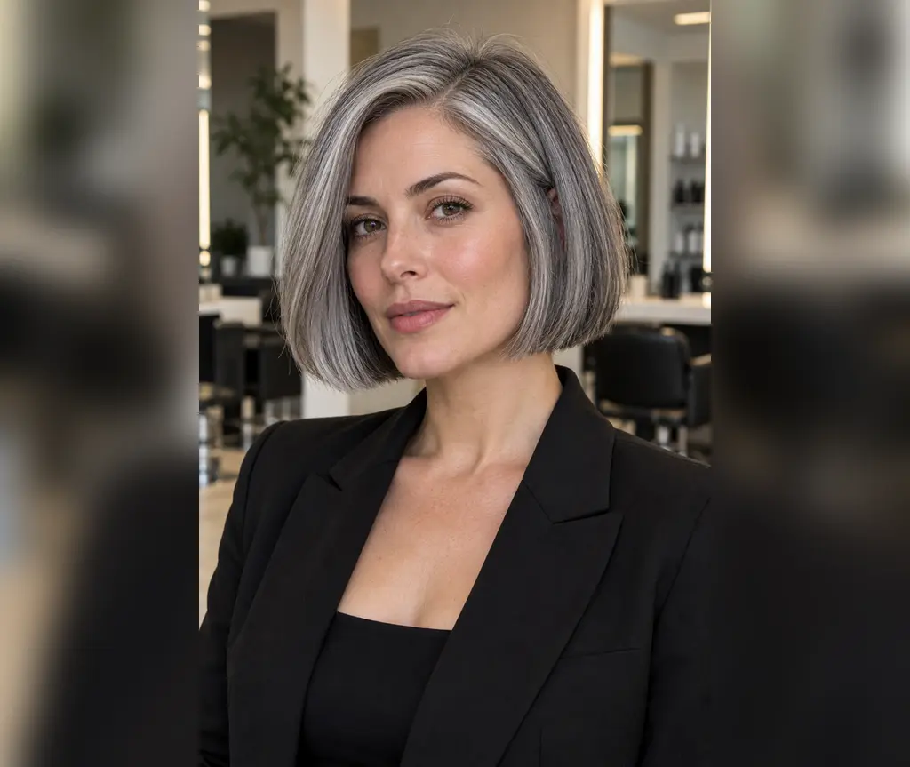 Short Gray Bob with Blunt Ends