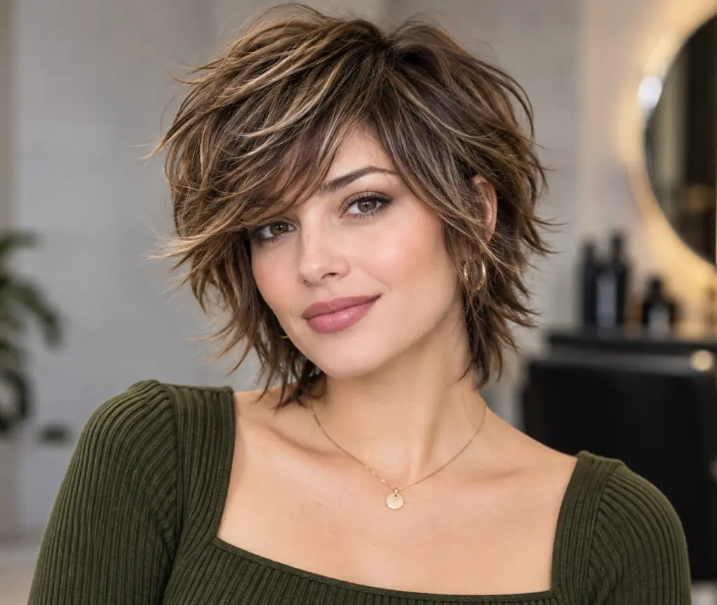 Short Shag with Side-Swept Bangs