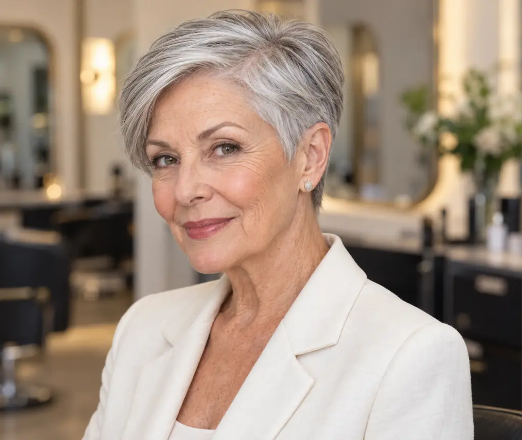 Sleek Gray Side-Part Pixie