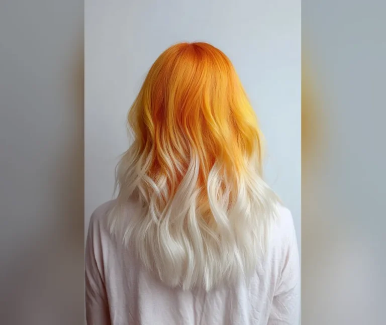 Candy corn ombre hair melting from pumpkin orange roots to platinum white ends in bold halloween hair color ideas