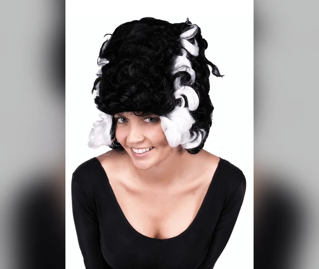 Black and white split Cruella curls wig, playful villain halloween hairstyles for women