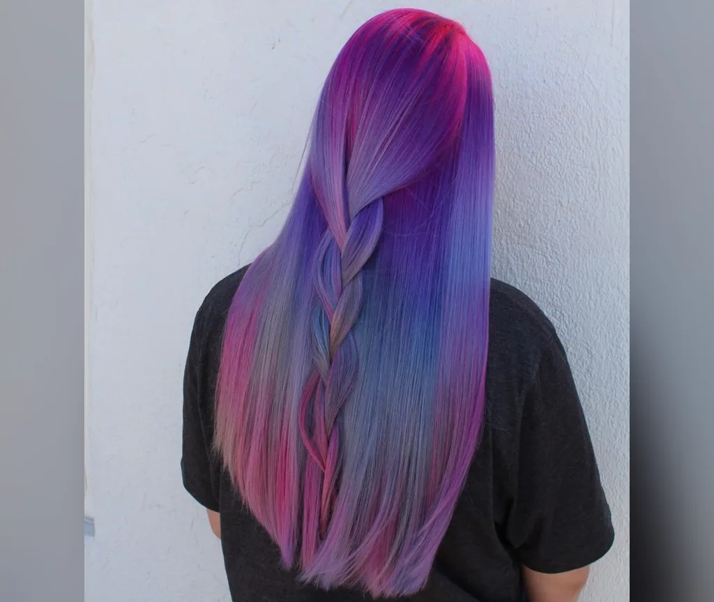 Purple to blue ombre with a braid in halloween hair color ideas