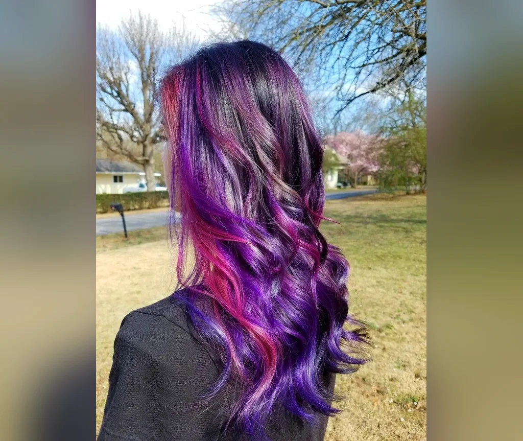 Purple magenta waves outdoors in halloween hair color ideas