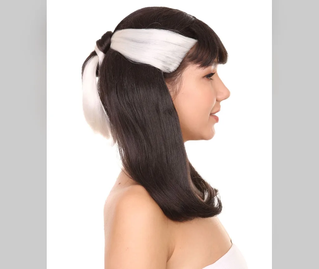 Black bob with a white bride streak in halloween hair color ideas