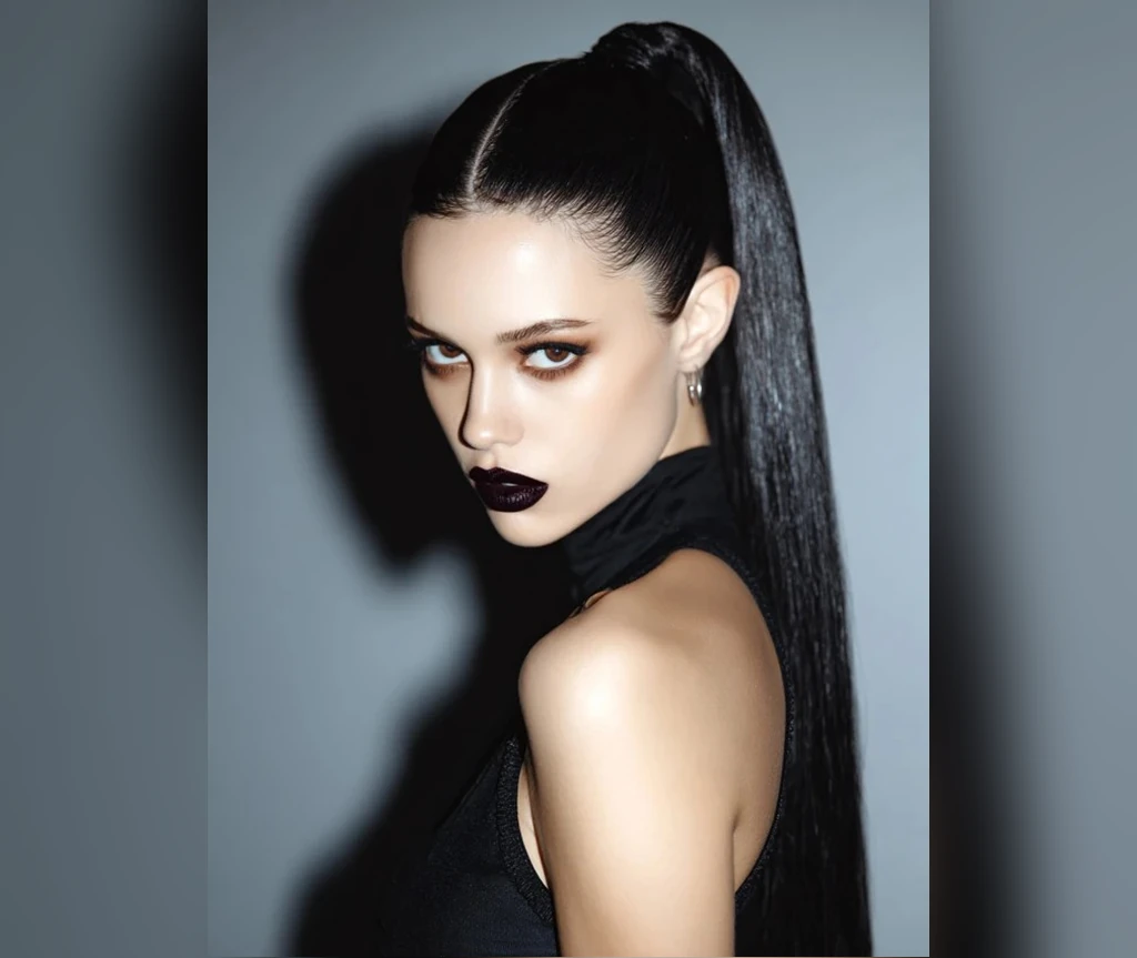 Sleek high vampire ponytail in black
