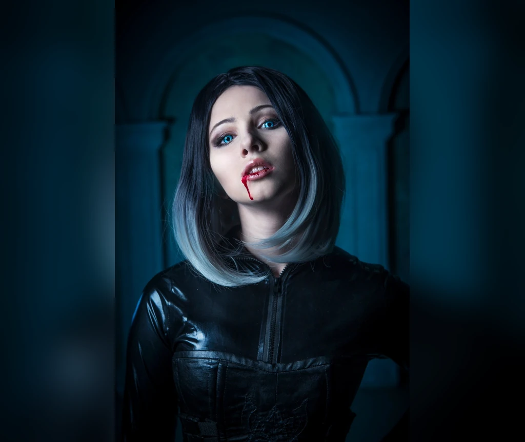 White bob vampire look with dark styling