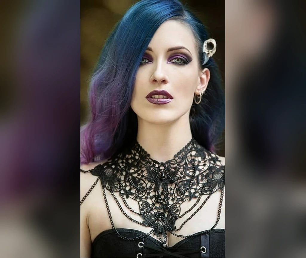 Blue and purple vampire hair in a two-tone style