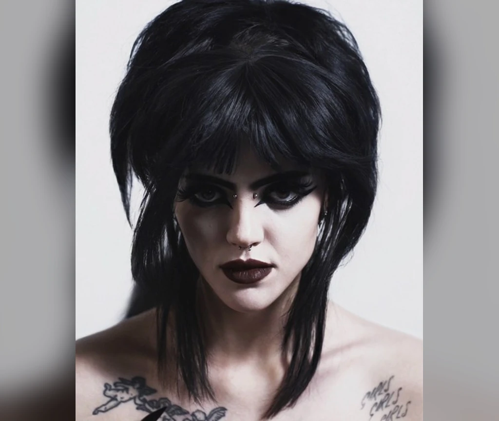 Shaggy black mullet with choppy layers