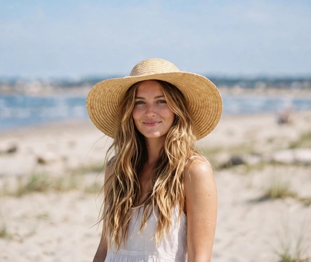 floppy sun hat with beach waves