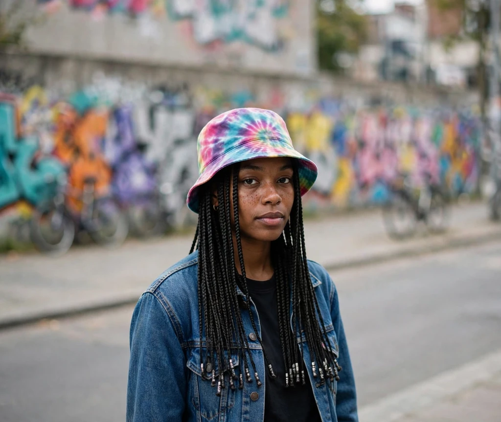 bucket hat with long box braids