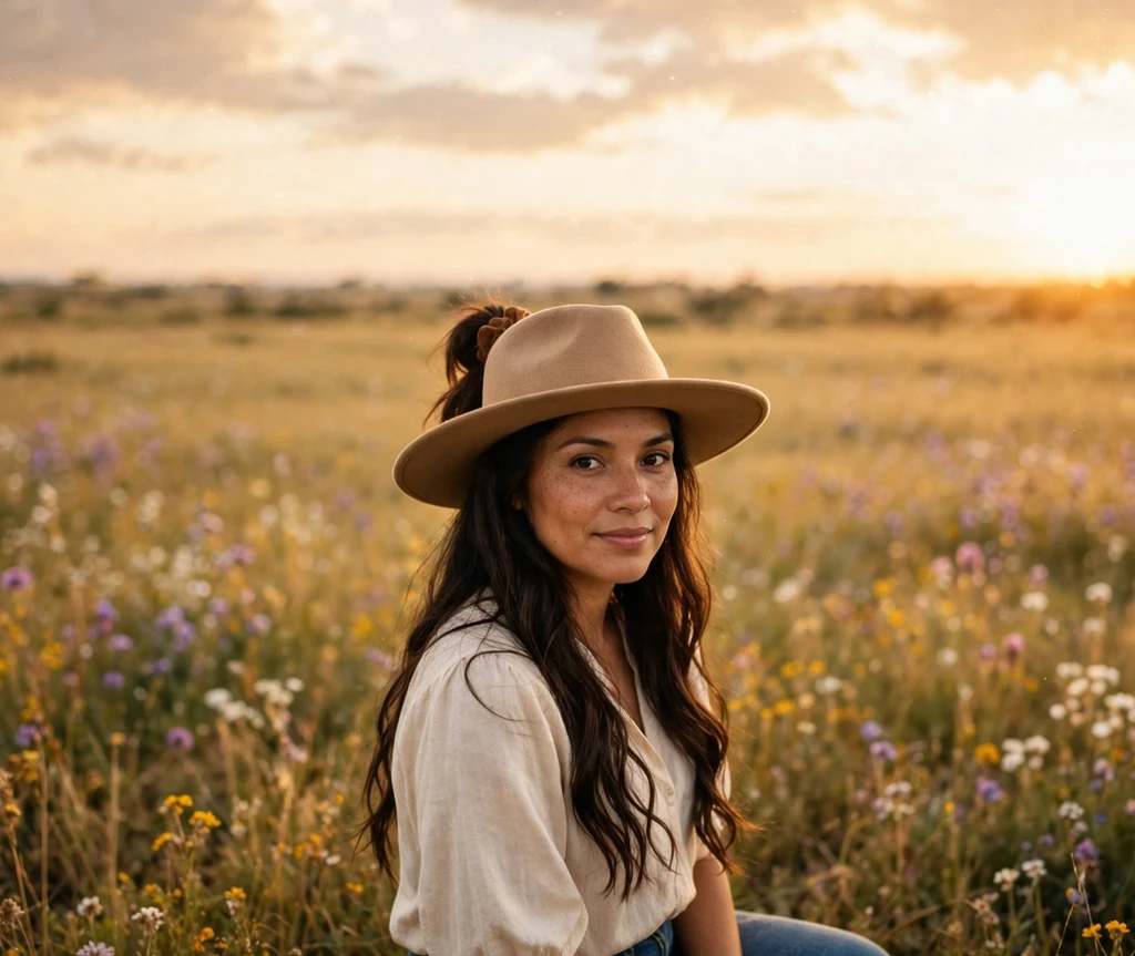 rancher hat with half-up waves