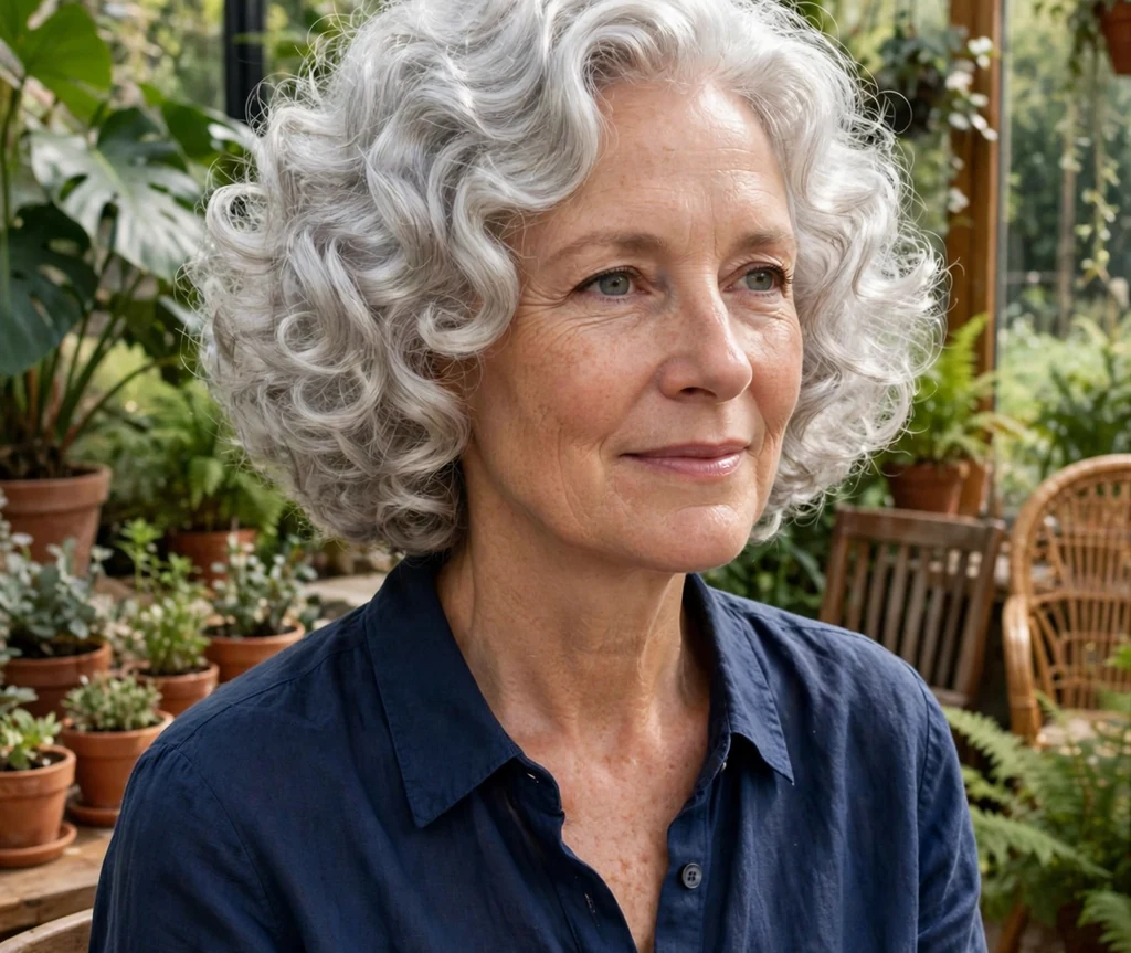 Elegant silver curly bob