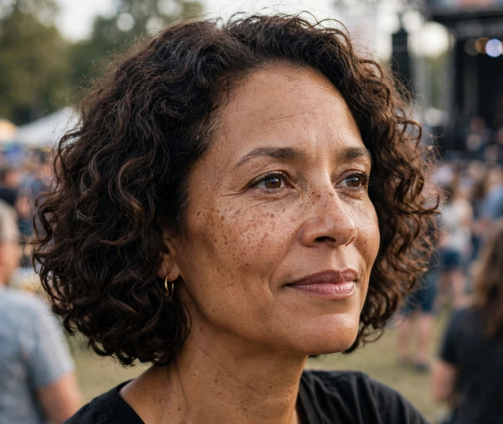 Chin-length curly bob for mature women