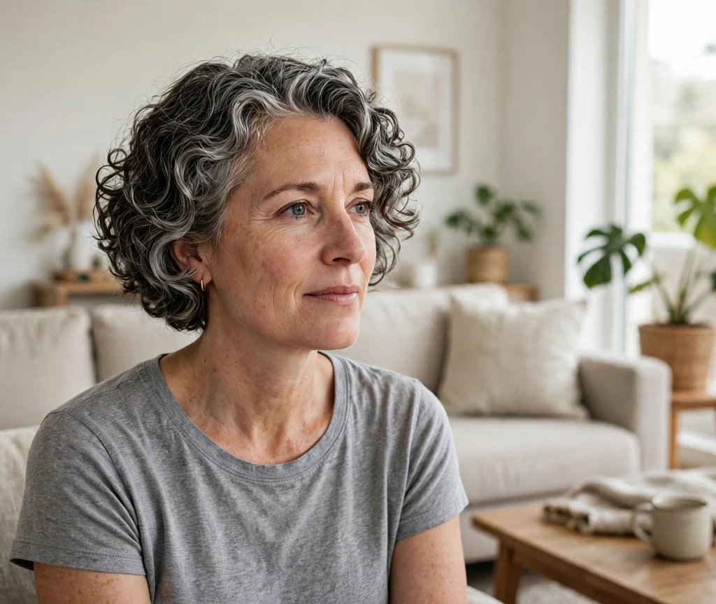 Salt-and-pepper curly bob