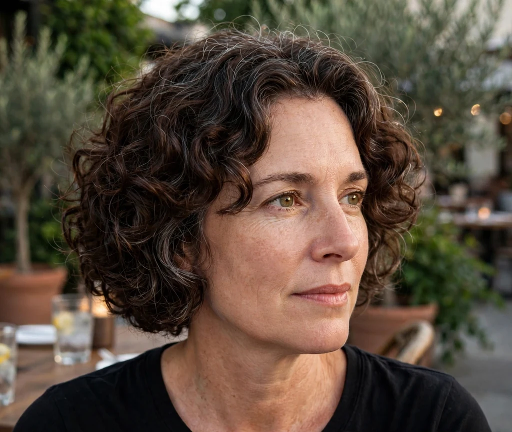 Curly bob with rich chocolate color