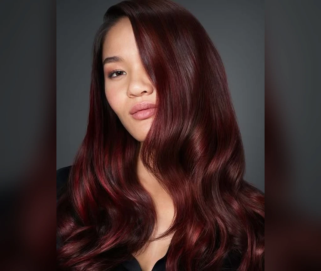 Dark cherry vampire waves with a rich red shine