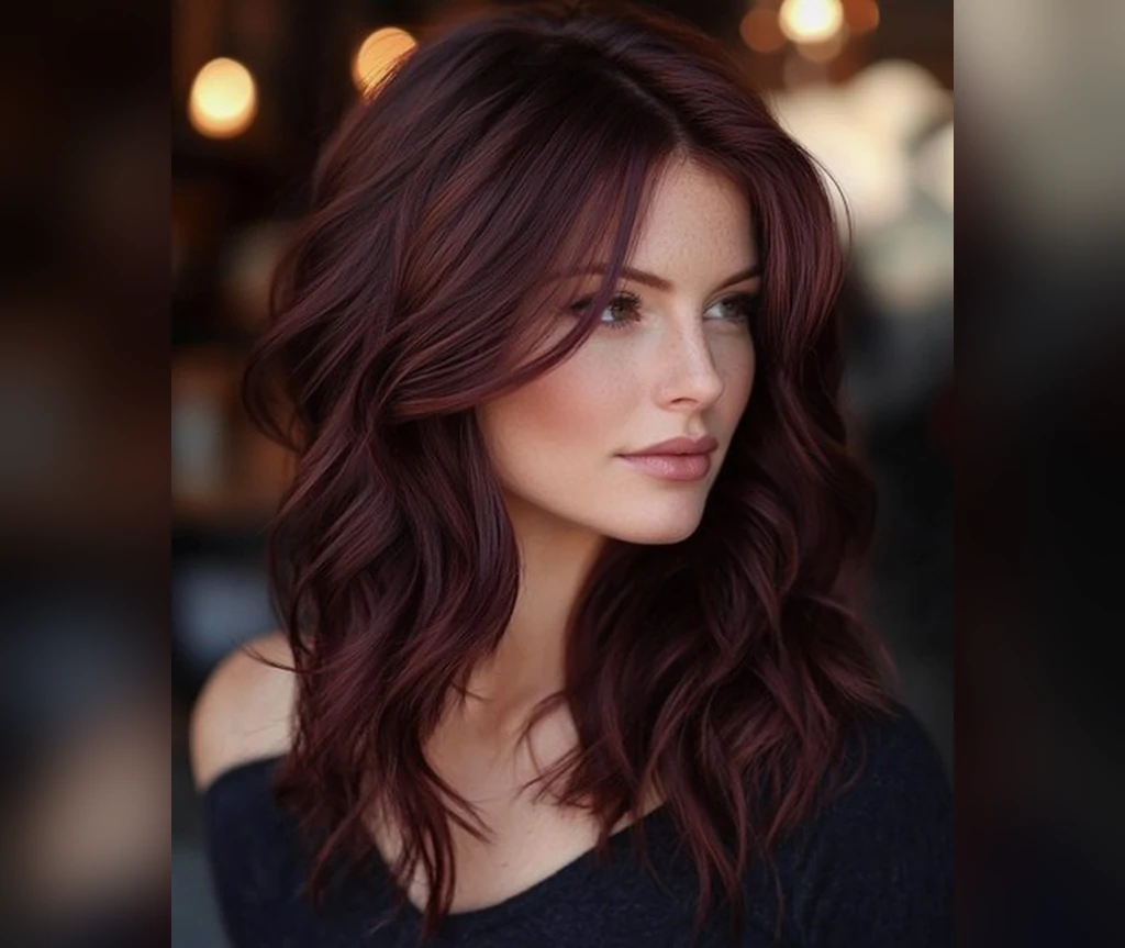 Romantic burgundy waves with soft volume