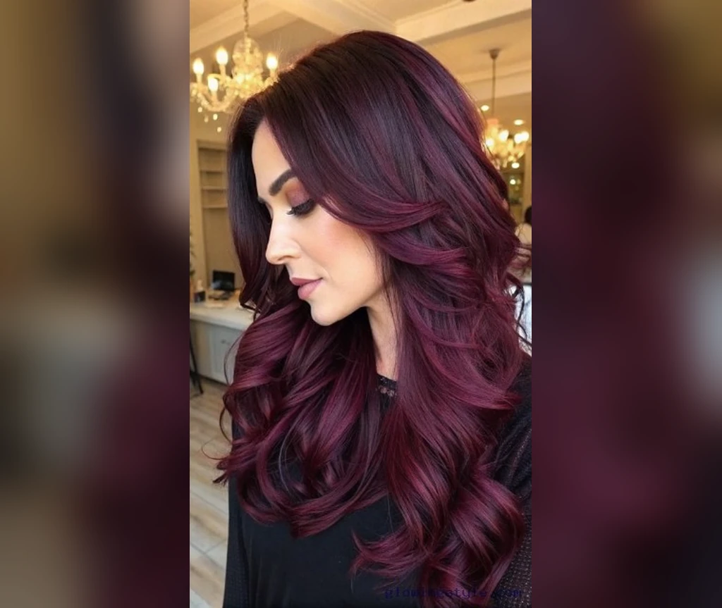 Wine-red side waves in a deep plum shade