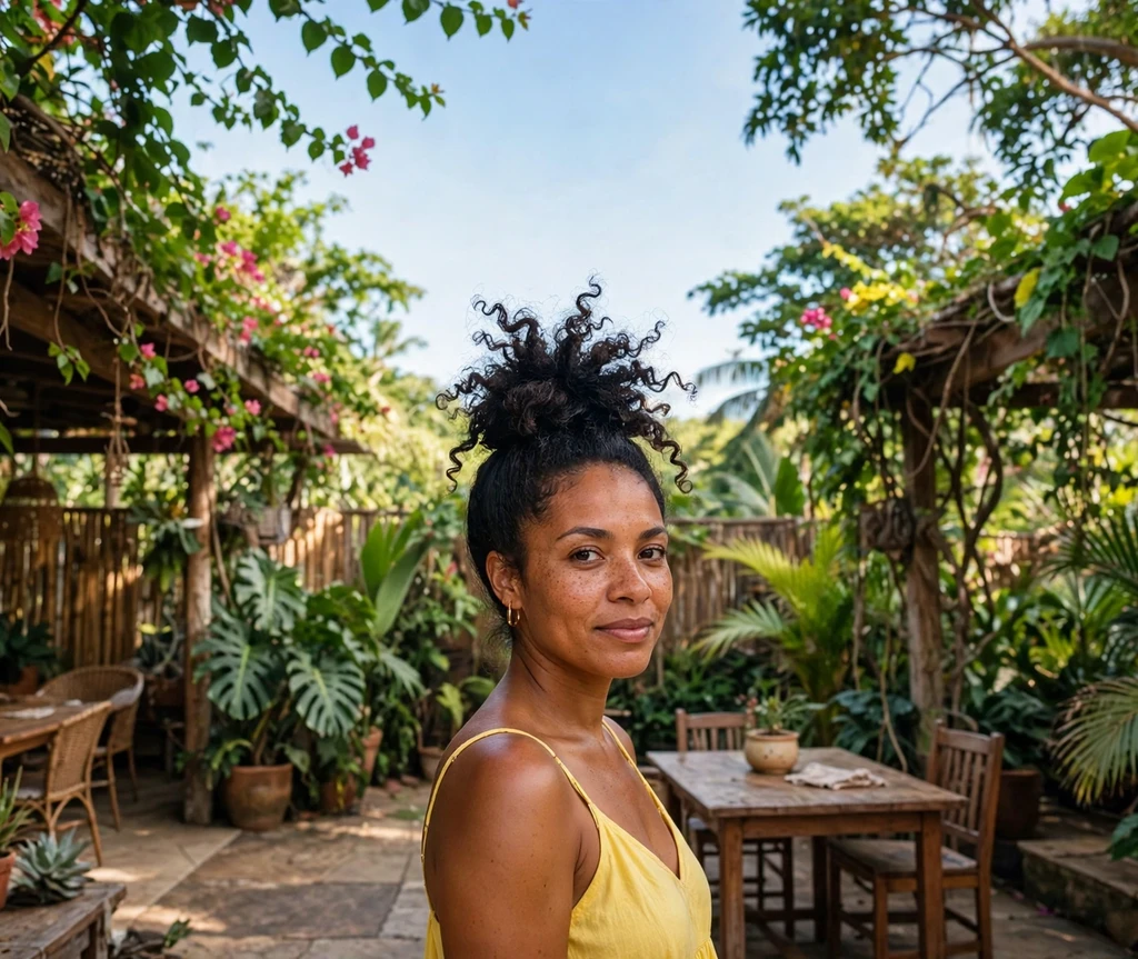 Woman with a pineapple pinned curly updo