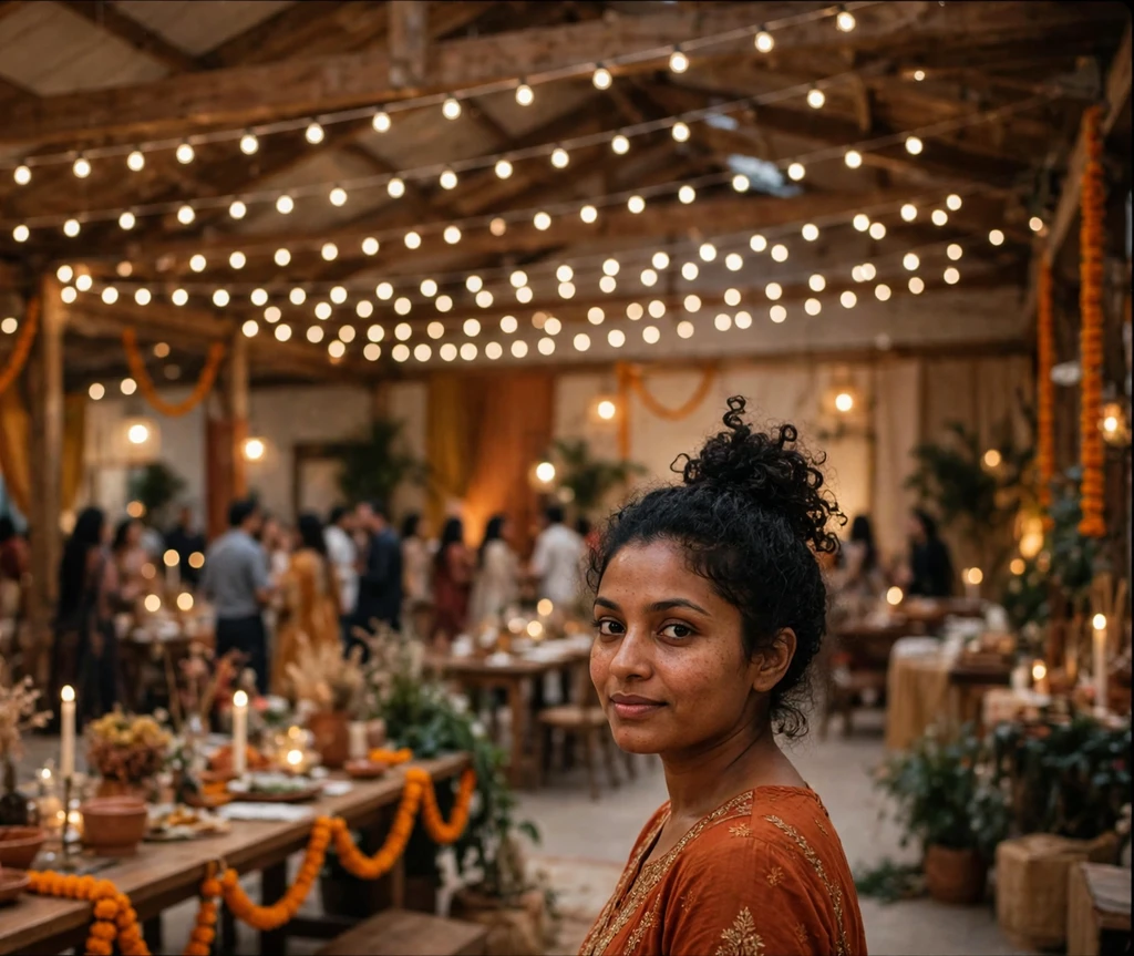 Woman with a knotted curly bun updo