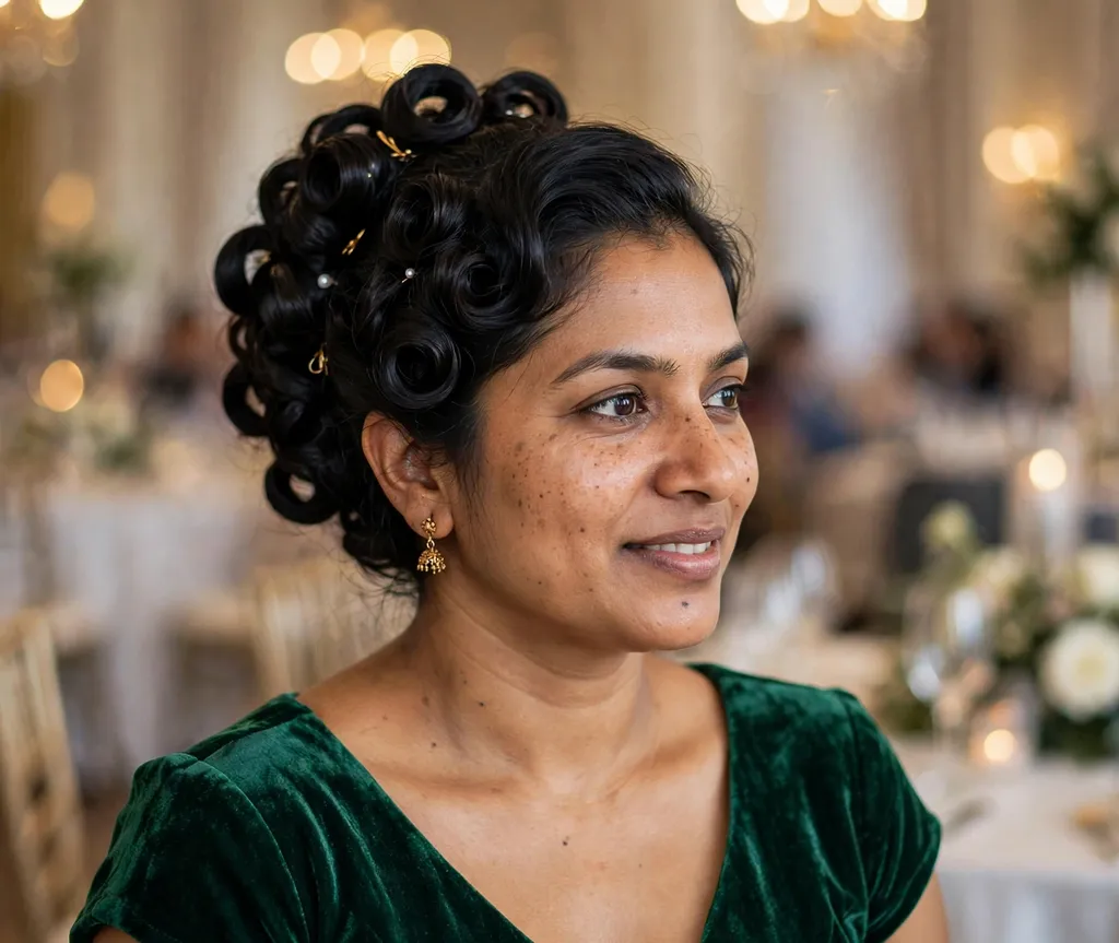 Woman with a pinned ringlets updo