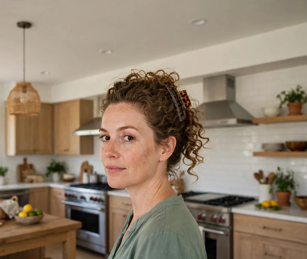 Woman with a curly banana clip updo