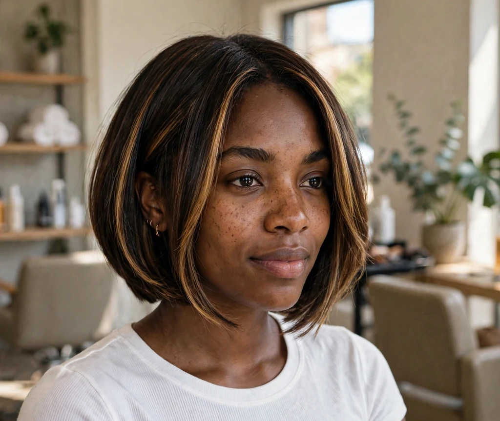 Inverted bob with highlights