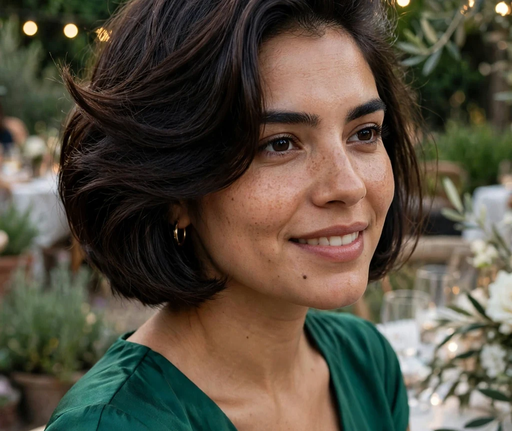 Inverted bob with deep side part