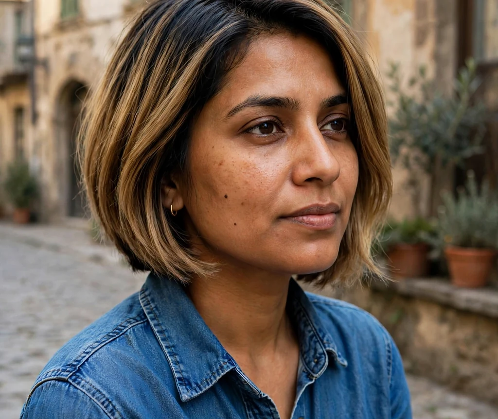 Inverted bob with dark roots