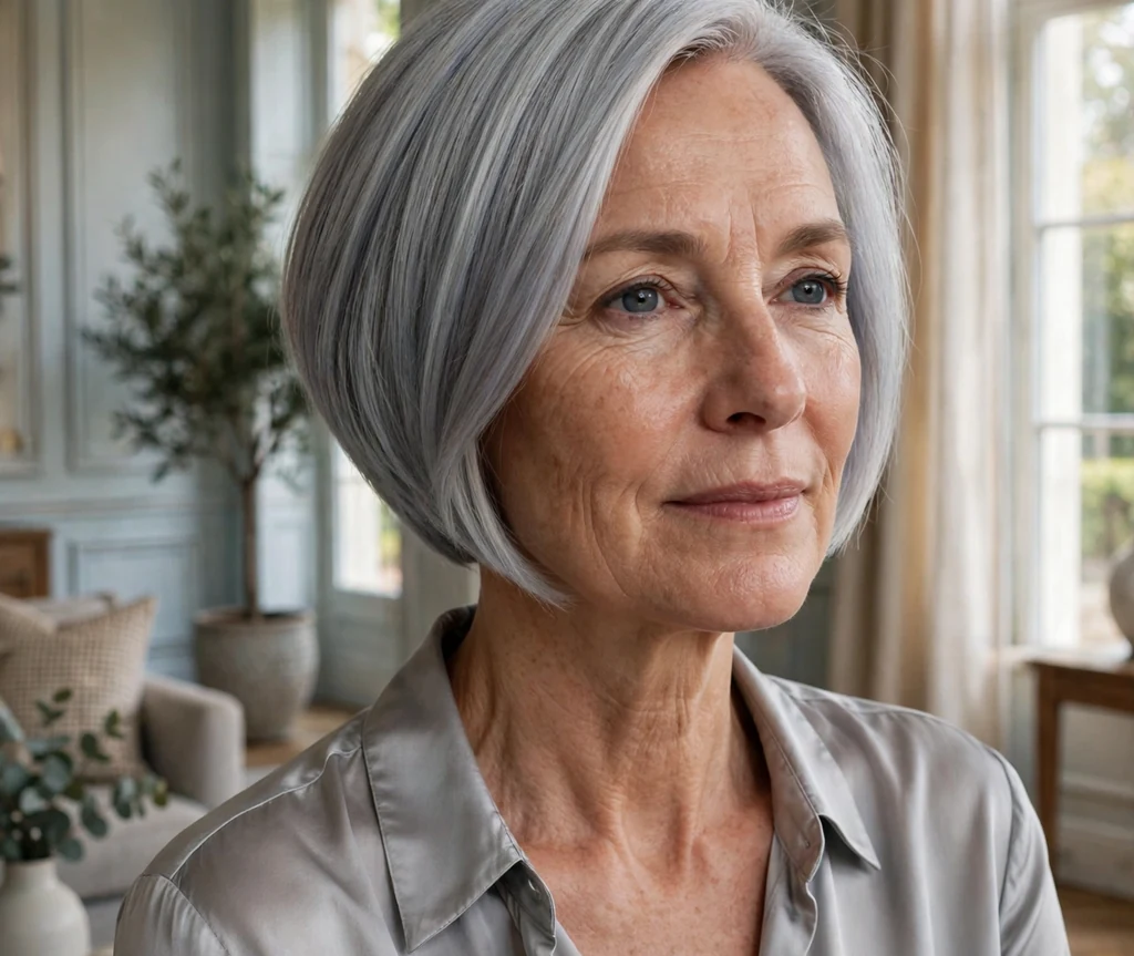Silver gray inverted bob
