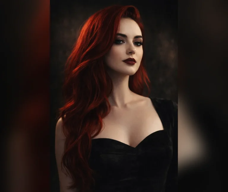 Long red vampire waves with dark romantic styling